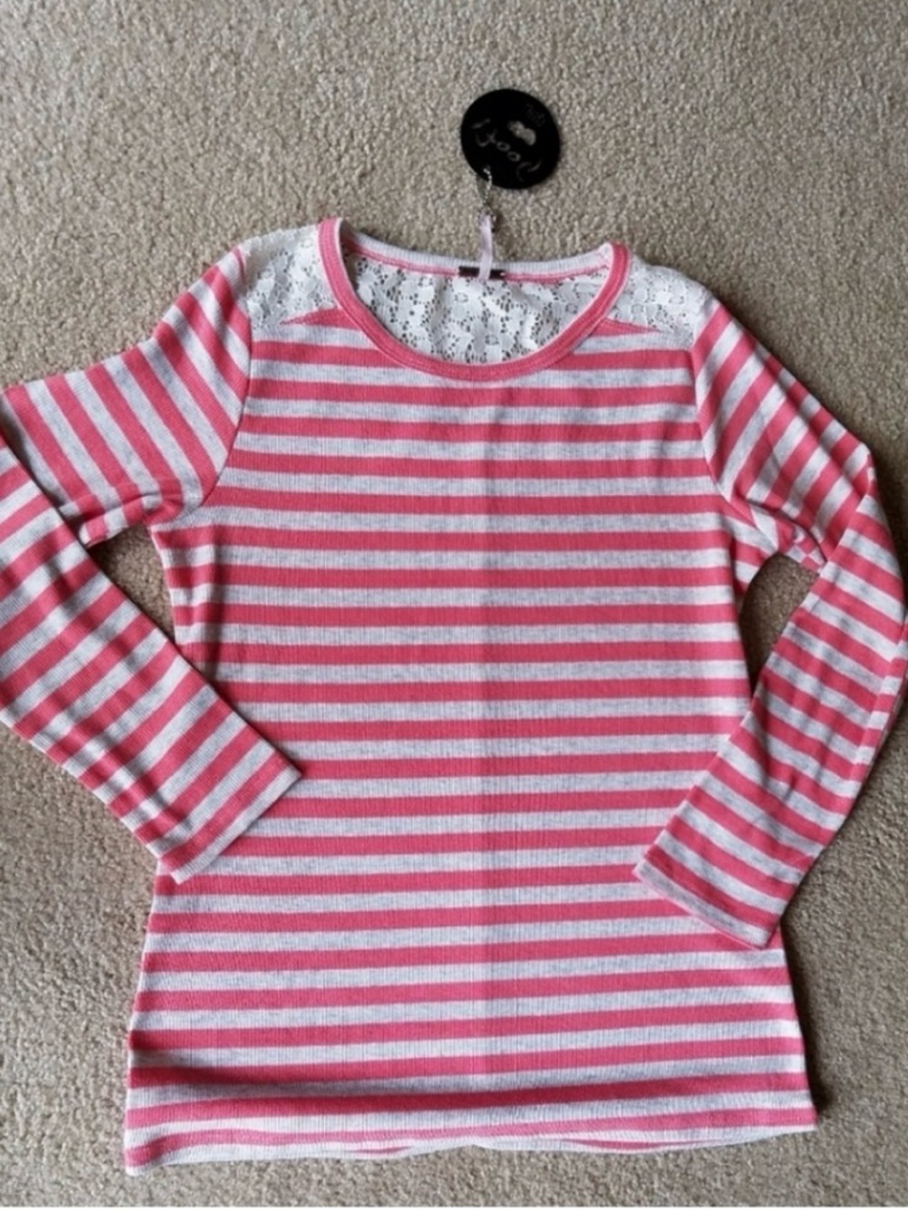 Poof! Pink Striped Long Sleeve Lace Insert Top NWT